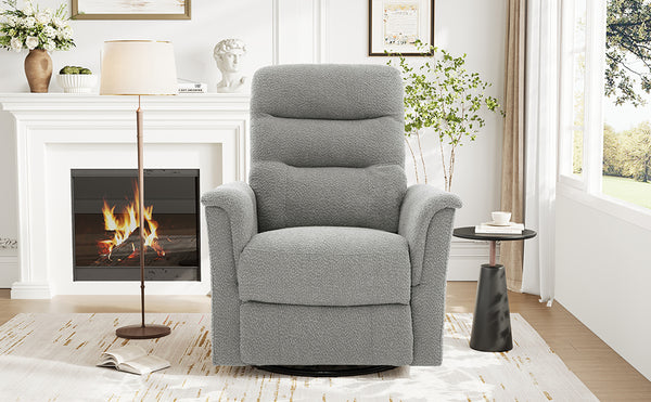 English Elm Manual Recliner Swivel Rocker Boucle Chair with 8-point Massage for Nursery or Living Room Grey N763P363763E