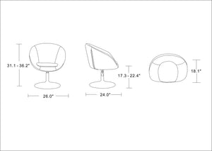 English Elm Hopper Teal Upholstered Swivel Lounge Chair with Adjustable Height Polished Chrome Base, Modern Bowl Seat B365P397945