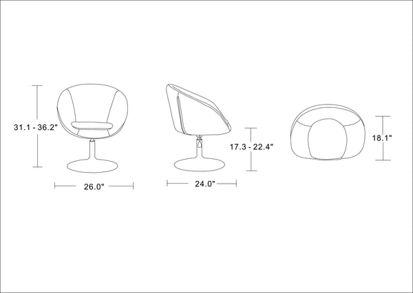 English Elm Hopper Teal Upholstered Swivel Lounge Chair with Adjustable Height Polished Chrome Base, Modern Bowl Seat B365P397945