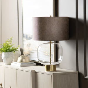 Crestview Collection 28.25"H Elegant Glass Table Lamp With Antiqued Gold Accents & Brown Linen Shade For Timeless Style   Cvazbs129