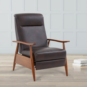 English Elm Sarasota Wood Arm Push Back Recliner with Leather Gel Upholstery, Chestnut Arms & 3-Position Comfort Brown B050P281014
