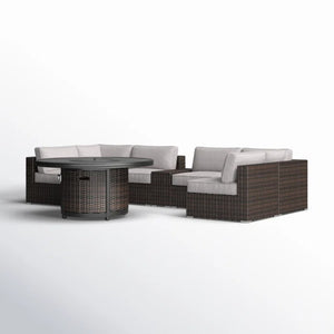 English Elm Fully Assembled 4-Person Outdoor Wicker Seating Set With Cushions & Fire Pit Table For Comfort B120S00252