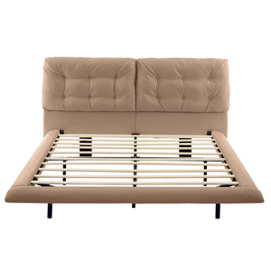 English Elm Christopher Knight Home® - Queen Plush Leather Upholstered Bed Frame with Wingback Headboard, Wavy Footboard, Quiet Support khaki 37.59 L x 32.25 W x 13 H N761S0000022M