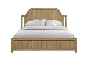 English Elm Queen Upholstered Headboard Bed Walnut Veneer Frame Transitional Bedroom Furniture Tan B2699S00115