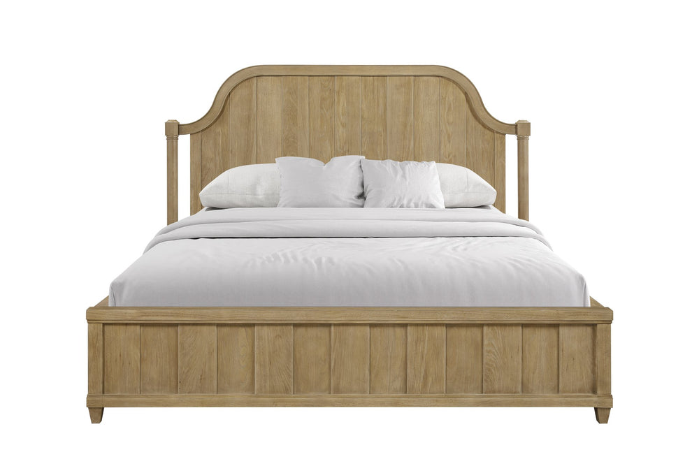English Elm Queen Upholstered Headboard Bed Walnut Veneer Frame Transitional Bedroom Furniture B2699S00116