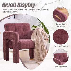 English Elm Modern Ergonomic Armchair with Generous Curved Armrests, Chenille Upholstery, 500lb Capacity, Cozy Lounge Seat WINE RED W395P380521