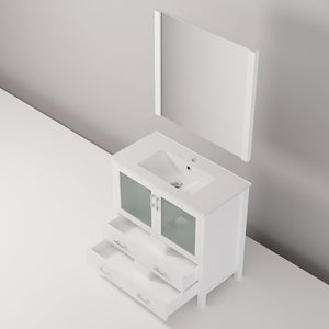 English Elm White Bathroom Vanity With Ceramic Top & Mirror - Elegant 36" W Storage Solution For Modern Spaces B2731S00725-GIGA