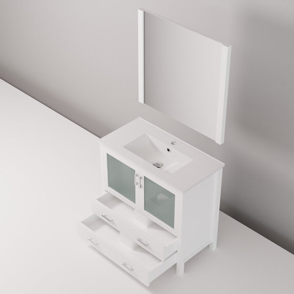 English Elm White Bathroom Vanity With Ceramic Top & Mirror - Elegant 36" W Storage Solution For Modern Spaces B2731S00725-GIGA