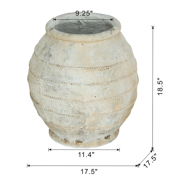English Elm 17.5x17.5x18.5" Magnesium Round Planter Weathered White Ridged Farmhouse Garden Pot W2078P495296