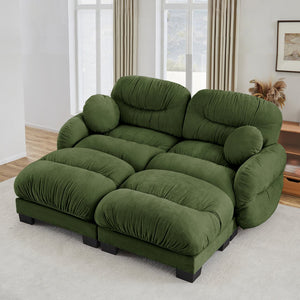 English Elm Teddy Fleece Modular Cloud Sofa with Curved Silhouette Ottomans and Lumbar Pillows Green W5656S00048