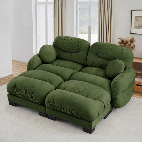 English Elm Teddy Fleece Modular Cloud Sofa with Curved Silhouette Ottomans and Lumbar Pillows Green W5656S00048