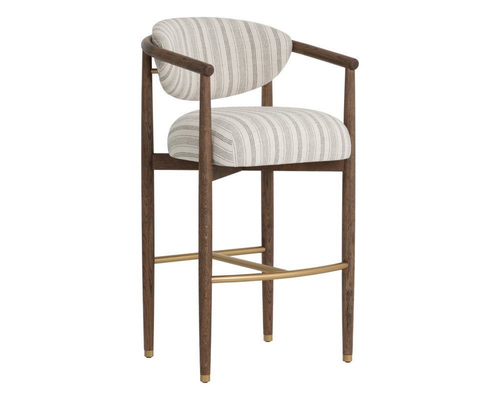 Sunpan SIGRID Barstool - Antique Brown with Gifford Script Upholstery for Stylish Kitchen & Bar Seating 112741