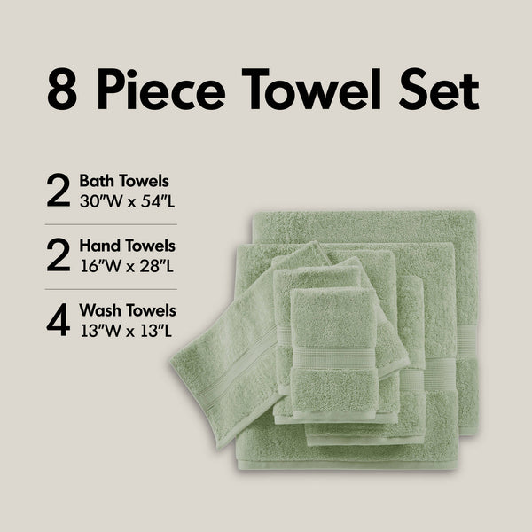 JLA Home Madison Park Signature - Ultra-Soft 100% Cotton Towels | 800 GSM Plush Spa-Quality Set with Antimicrobial Finish, Oeko‑Tex Safe Sage Green MPS73-514