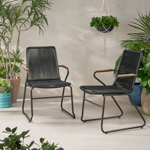 English Elm Christopher Knight Home® - MOONSTONE Black Woven Rope Club Chairs Set – Modern Powder-Coated Iron Frame, Durable Handcrafted Design 67841.00BLK