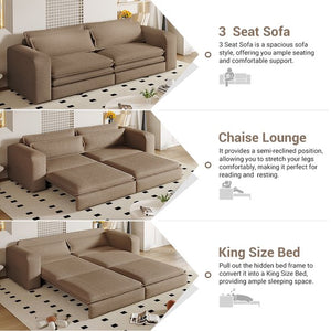 English Elm 93" King Sleeper Sofa Convertible Teddy Plush 3 Seat Couch with Recliner Living Room W1885S00315