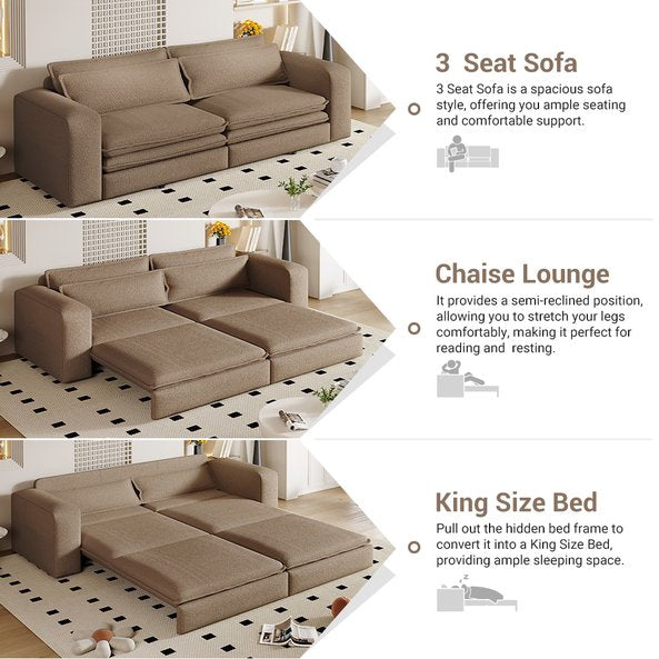 English Elm 93" King Sleeper Sofa Convertible Teddy Plush 3 Seat Couch with Recliner Living Room W1885S00315