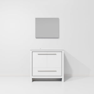 English Elm White Bath Vanity 36 in. W x 20 in. D with White Quartz Top, Soft-Close Storage & 28 in. Mirror Durable B2731S01487