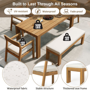 English Elm Trexm Outdoor Acacia Wood Dining Set Seats Six with Umbrella Hole and Cushioned Bench Beige,Light Teak TM000028AAD