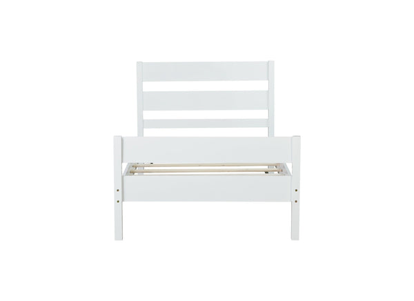 English Elm Twin Minimalist Rubberwood Bed with Headboard & Footboard, Space-Saving Underbed Storage, Durable Slatted Frame White W504P262990