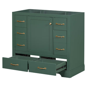 English Elm 36" Modern Bathroom Vanity Cabinet Base with Six Drawers, Adjustable Shelf & Drawer Organizer Green WF307973AAF