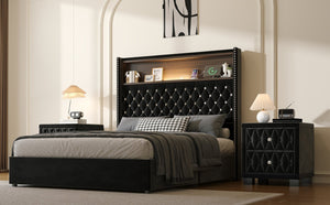 English Elm Full Velvet Wingback Platform Bed Tufted Headboard Shelf Usb Port Rivet Trim N733P368653B