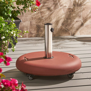 English Elm Wheelie Concrete Outdoor Umbrella Base with Locking Casters for Patio Stability Terracotta 60454.00RED