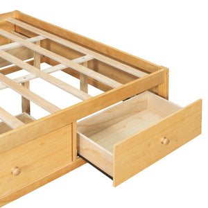 English Elm Queen Platform Bed with Four Storage Drawers Footboard Cubby Modern Low Profile Frame Natural LP000138AAN