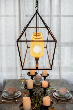 English Elm 41.7x14.2x23.8" Matte Black Iron Chandelier White Glass Panels Industrial Dining Foyer W2078P411229