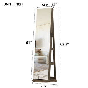 English Elm 360°swivel Jewelry Armoire with Lighted Interior Full Length Mirror Lockable White Antique Brown W3406P411300