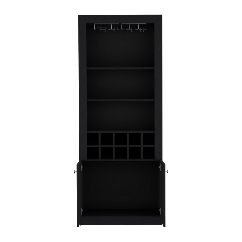 English Elm Cabinet Black 4-Tier Wine & Liquor Storage with Stemware Rack, 15-Bottle Cubbies, 4 Shelves, Tall B097P221378
