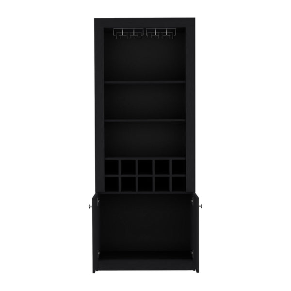 English Elm Cabinet Black 4-Tier Wine & Liquor Storage with Stemware Rack, 15-Bottle Cubbies, 4 Shelves, Tall B097P221378
