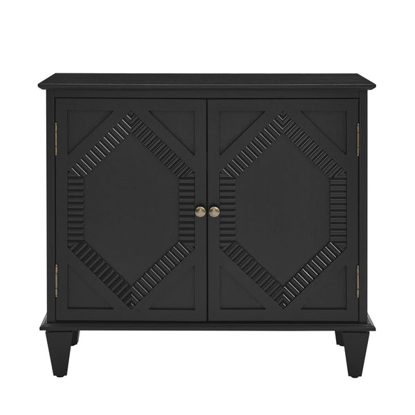 English Elm 33.6" Retro Wooden Sideboard with Fluted Diamond Panels, Mid-Century Console for Living Areas Black W1801P346236