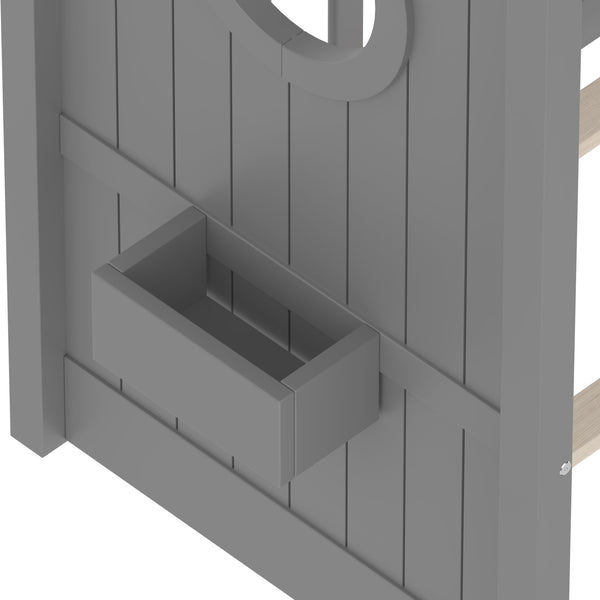 English Elm Full House Floor Bed with Roof Playhouse Design, Montessori Style with Rear Storage Shelf, Sturdy Pine Gray 78.5 L x 16.35 W x 8 H N733P335068E