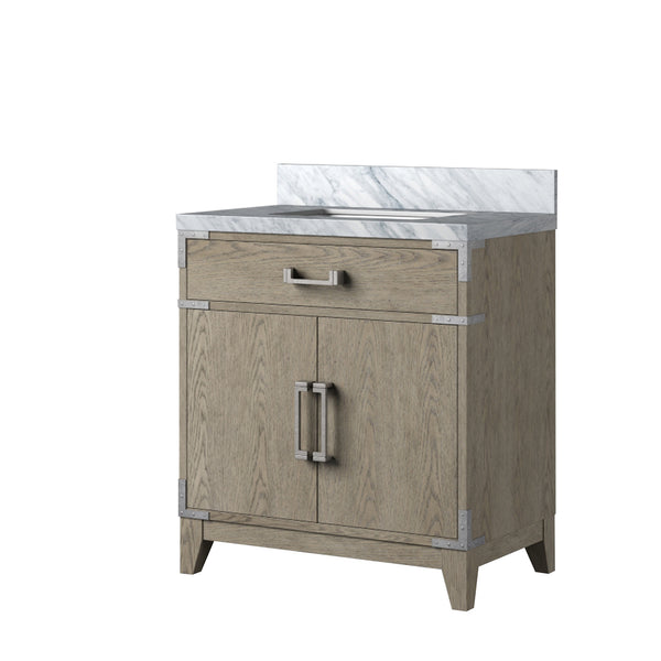 English Elm Grey Oak Single Bath Vanity 30" W X 22" D With Elegant Carrara Marble Top For Stylish Storage Solutions B2731P259762
