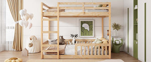 English Elm Full Full over Full Wood Bunk Bed with Ladder & Guardrails, Space-Saving Pine Frame for Kids Rooms Natural N7090002223D