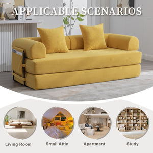 English Elm UNITED modular foldable sofa with metal frame, corduroy upholstery, side pocket & quick assembly convenience Mustard yellow W1568P375635