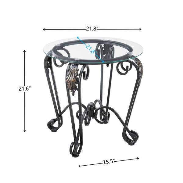 English Elm Tempered Glass Nesting Coffee Table Set Three Piece Elliptical Metal Living Room D665098815
