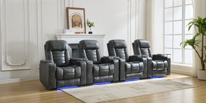 English Elm P42 Power Recliner with Led Lighting Wireless Charging and Faux Leather Home Theater Seat W1805P211241