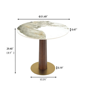 English Elm Modern Round Dining Table, 33.5" Sleek Sintered Stone Top With Wooden Legs & Gold Base For 2-Person Use W1535S00598