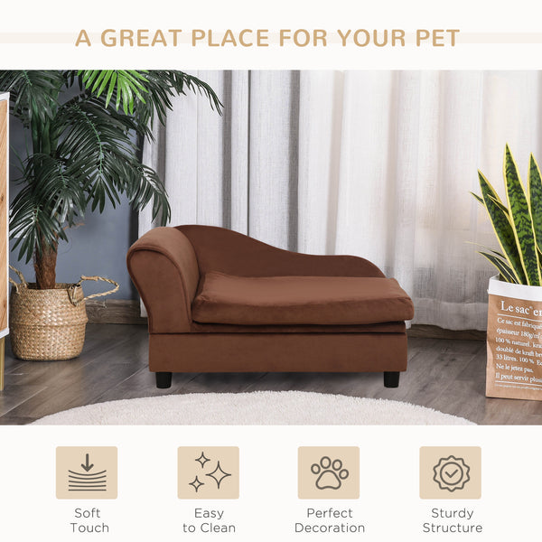 English Elm Pet Sofa with Lift Top Storage Tufted Flannel Cushion Eucalyptus Wood Frame Brown T3971P406650