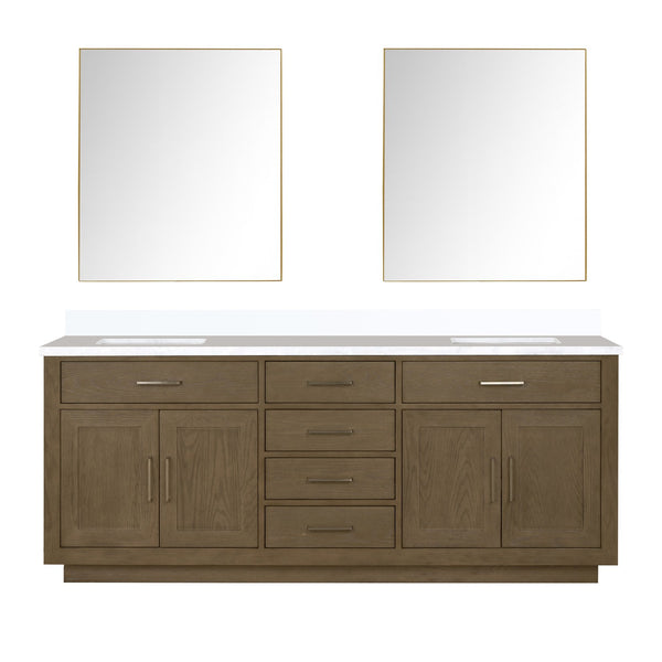 English Elm Grey Oak Double Bath Vanity With White Quartz Top, 36 In. Mirrors, Modern Design For Any Bathroom B2731S01550
