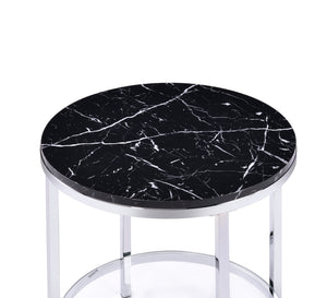 English Elm Virlana Faux Black Marble Top End Table with Chrome Finish, Tempered Glass Shelf, Modern Accent B2726P270973