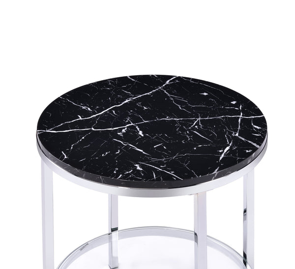 English Elm Virlana Faux Black Marble Top End Table with Chrome Finish, Tempered Glass Shelf, Modern Accent B2726P270973
