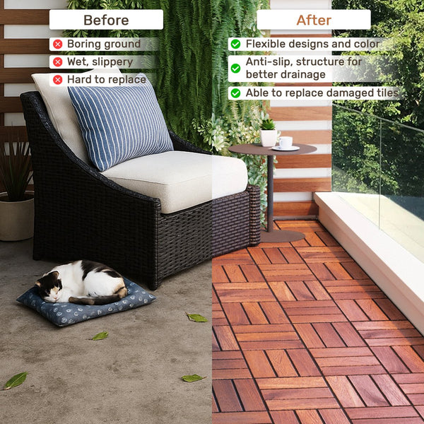 English Elm Acacia Wood Interlocking Deck Tiles, 30 Pcs 12" X 12" Durable Outdoor Flooring For Patios & Pools W2391P272587