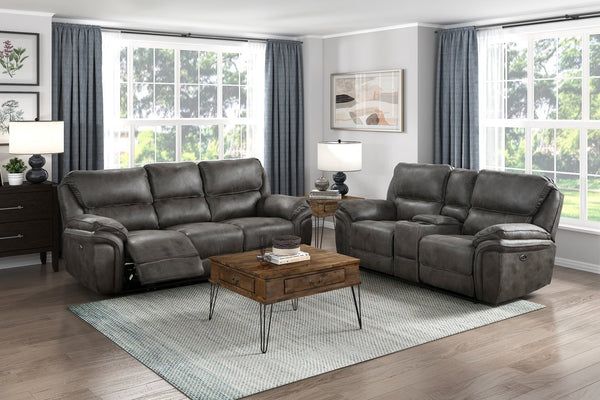 English Elm Plush Power Reclining Sofa Set Microfiber Upholstered Loveseat with Usb Charging Console Gray B011S01289