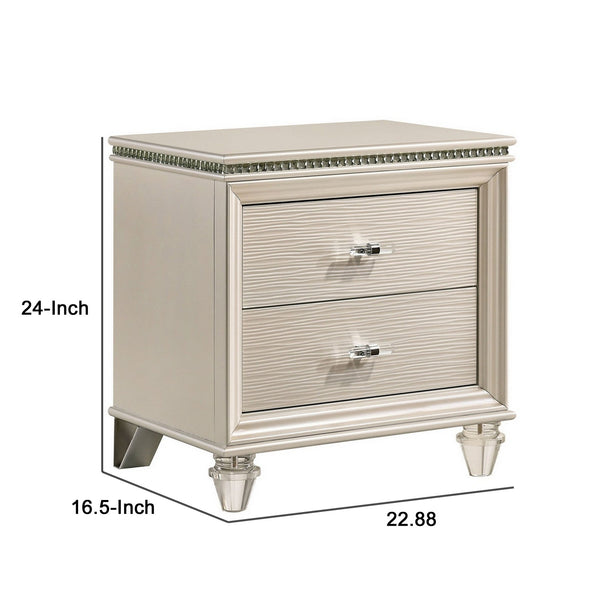 English Elm Nightstand Pearl White Lacquer with Textured Drawers and Clear Acrylic Legs Glam Bedroom B056P416808