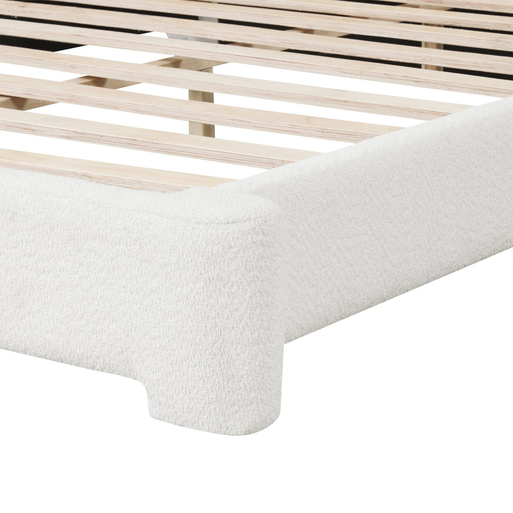 English Elm [cozy White Boucle Platform Bed Low Profile Frame for Modern Bedroom Decor N769P365687A