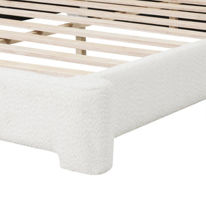 English Elm [cozy White Boucle Platform Bed Low Profile Frame for Modern Bedroom Decor N769P365687A