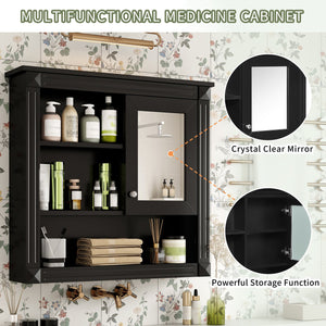 English Elm 32'' Bathroom Wall Cabinet Mirror — 32-inch Wall-Mounted Medicine Cabinet with Adjustable Shelves for Streamlined Bathroom Storage and Stylish Organization Black N710P254922B