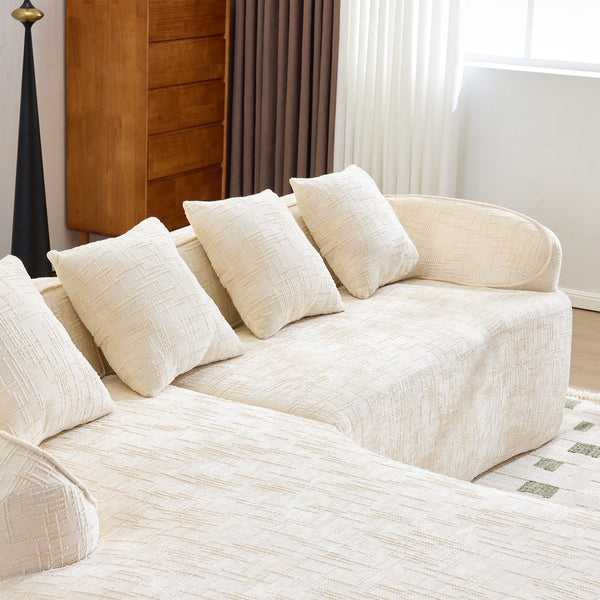 English Elm Beige Chenille L-shaped Sectional Sofa with Chaise Deep Seating and Curved Armrests Beige W3612S00017